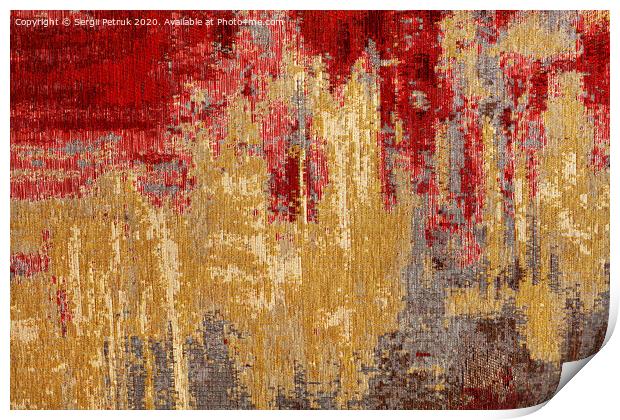 Abstract red and gold textile carpet pattern of oriental style. Print by Sergii Petruk