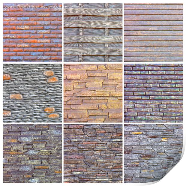 Collage of various concrete textures made in a decorative style. Print by Sergii Petruk