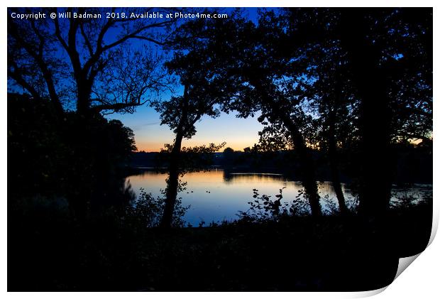 Sunset over Chard Reservoir Somerset uk  Print by Will Badman