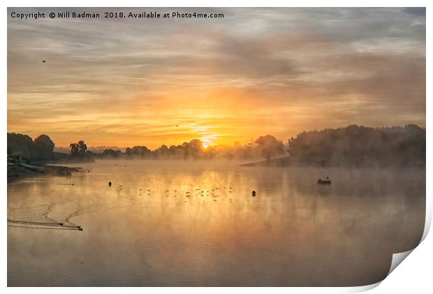 Misty sunrise over Sutton Bingham Reservoir Uk   Print by Will Badman
