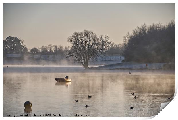 Misty Winters Morning at Sutton Bingham Reservoir Print by Will Badman