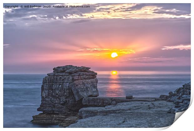Sunset over Pulpit Rock Portland Dorset Print by Will Badman