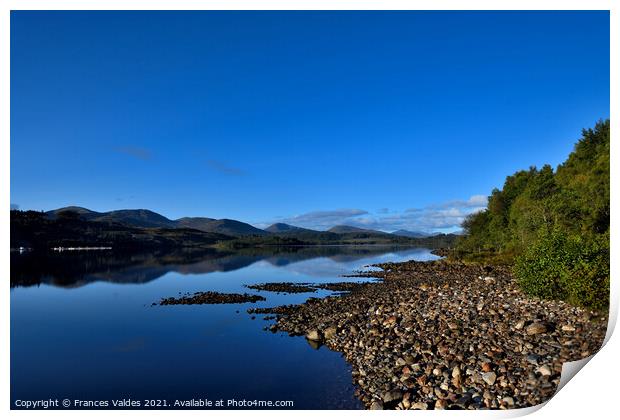 Blue reflections Loch Garry Scotland Print by Frances Valdes