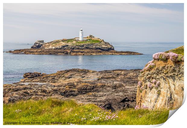 Godrevy lighthouse Print by David Belcher