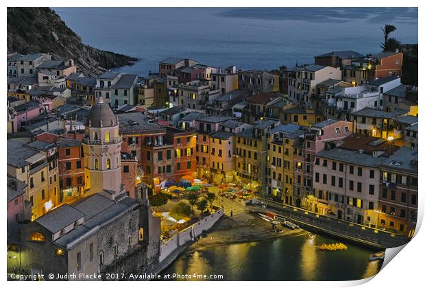 Vernazza, Cinque Terre, by night Print by Judith Flacke