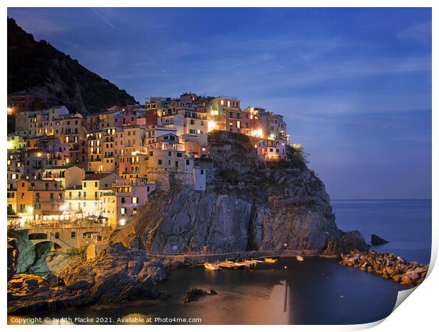 September evening in Manarola, Cinque Terre.  Print by Judith Flacke