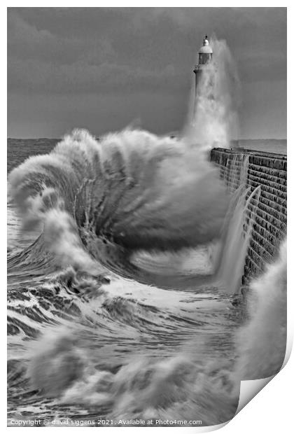 Tynemouth pier waves Print by david siggens