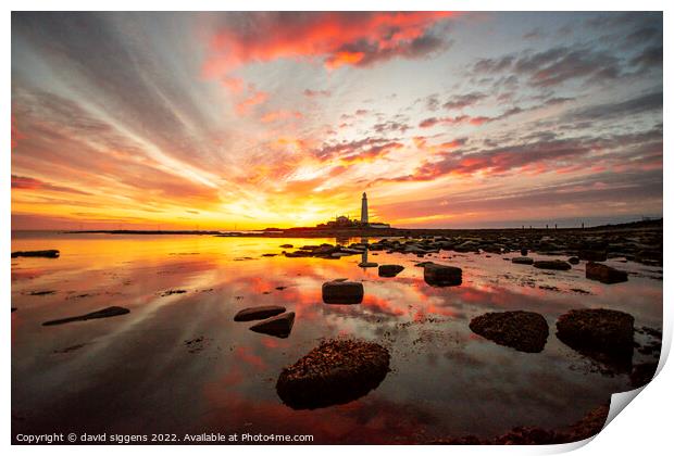 St Marys sunrise 23rd may south view Print by david siggens