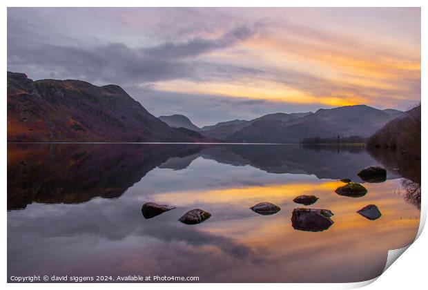 Ullswater sunset the Lakes Print by david siggens