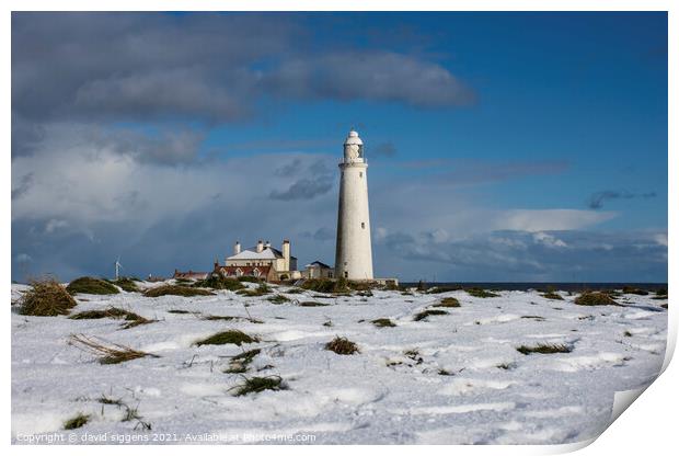 St marys winter scene Print by david siggens