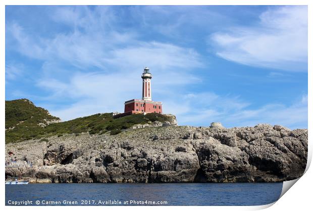 Lighthouse on the island of Capri, Italy Print by Carmen Green