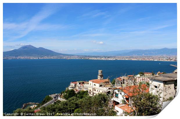 View of the Bay of Naples and Mt Vesuvius Print by Carmen Green