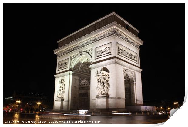Arc de Triomphe at night, Paris Print by Carmen Green