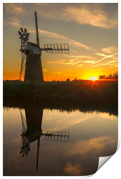 Sunset at How Hill wind pump  Print by Peter Scott