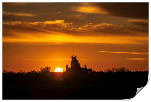 Sunset behind Ely Cathedral, 17th April 2021 Print by Andrew Sharpe