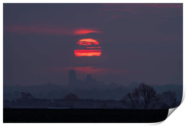 Sunrise behind Ely Cathedral, 28th April 2021 Print by Andrew Sharpe