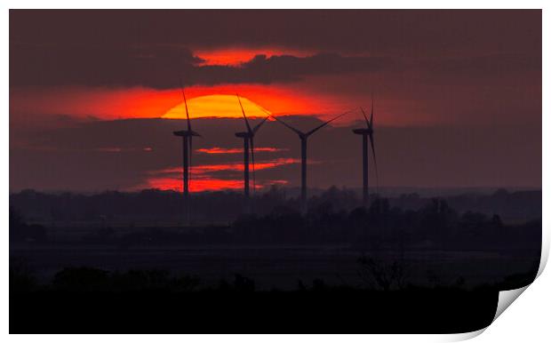Sunset behind Tick Fen Windfarm, 28th April 2021 Print by Andrew Sharpe
