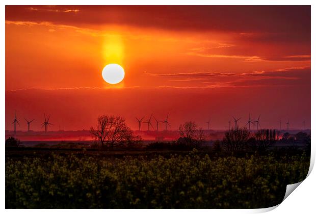 Sunset behind Tick Fen Windfarm, 30th April 2021 Print by Andrew Sharpe