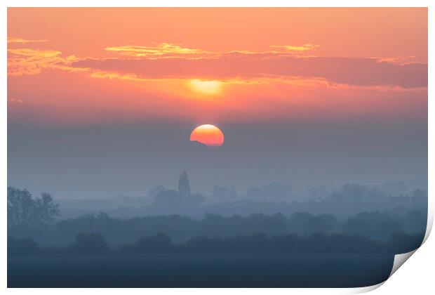 Misty dawn over fenland, 1st May 2021 Print by Andrew Sharpe