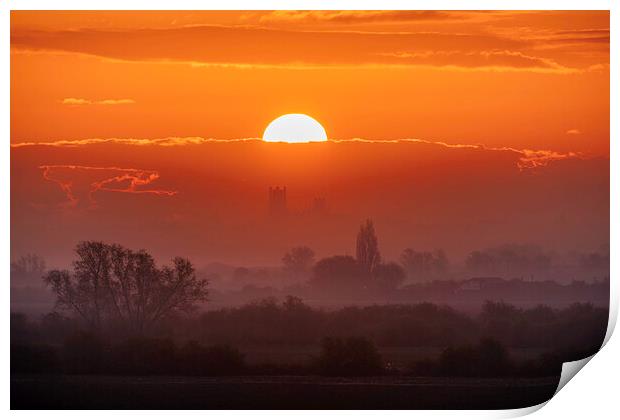 Dawn behind Ely Cathedral, 2nd May 2021 Print by Andrew Sharpe
