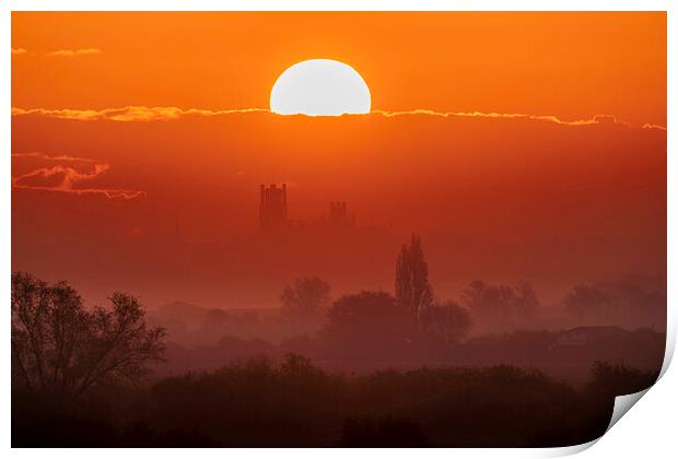 Dawn behind Ely Cathedral, 2nd May 2021 Print by Andrew Sharpe