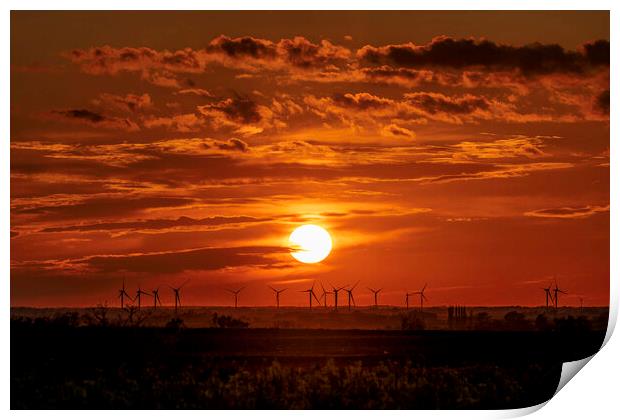 Sunset behind Tick Fen Windfarm, 5th May 2021 Print by Andrew Sharpe