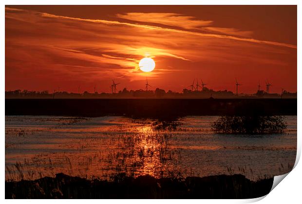 Sunset behind Tick Fen windfarm, 30th May 2021 Print by Andrew Sharpe