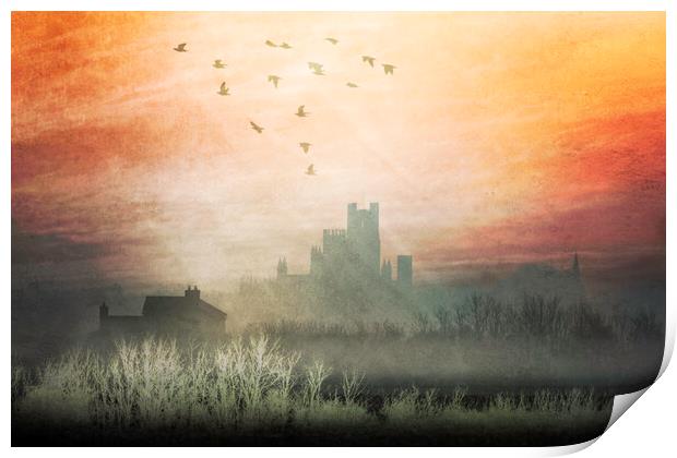 Dawn behind Ely Cathedral Print by Andrew Sharpe