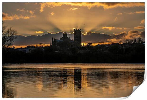 Sunset behind Ely Cathedral, from Roswell Pits, 6th March 2022 Print by Andrew Sharpe