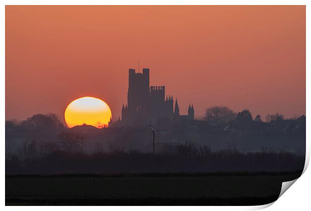 Dawn behind Ely Cathedral, 19th March 2022 Print by Andrew Sharpe
