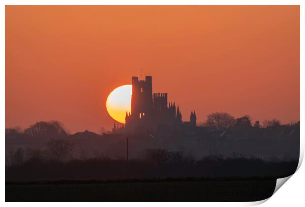 Dawn behind Ely Cathedral, 19th March 2022 Print by Andrew Sharpe