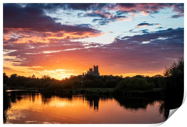 Sunset behind Ely Cathedral, 28th September 2022 Print by Andrew Sharpe