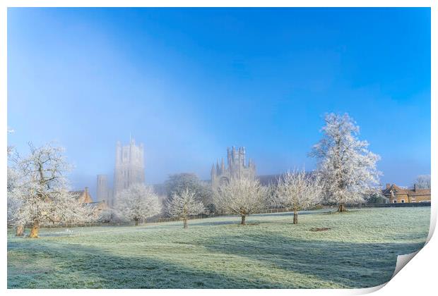 Frosty, misty morning in Ely, Cambridgeshire, 22nd January 2023 Print by Andrew Sharpe