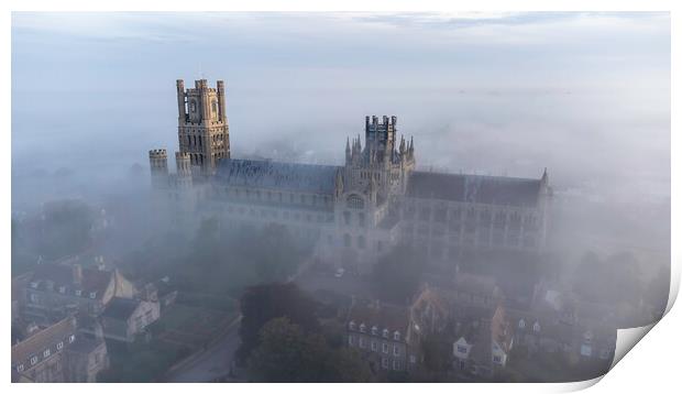 Misty dawn over Ely, 3rd September 2023 Print by Andrew Sharpe