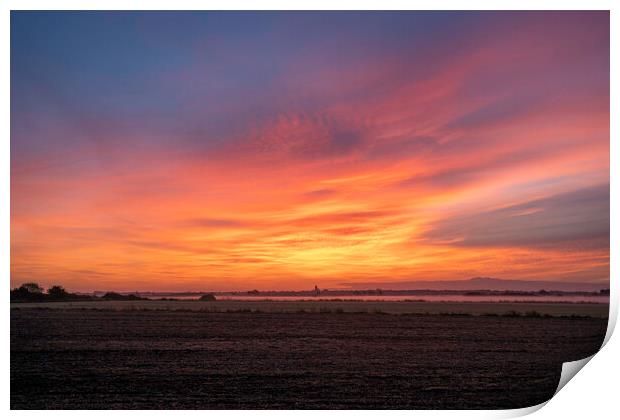Pre-dawn over Ely, as seen from Coveney, 23rd October 2023 Print by Andrew Sharpe