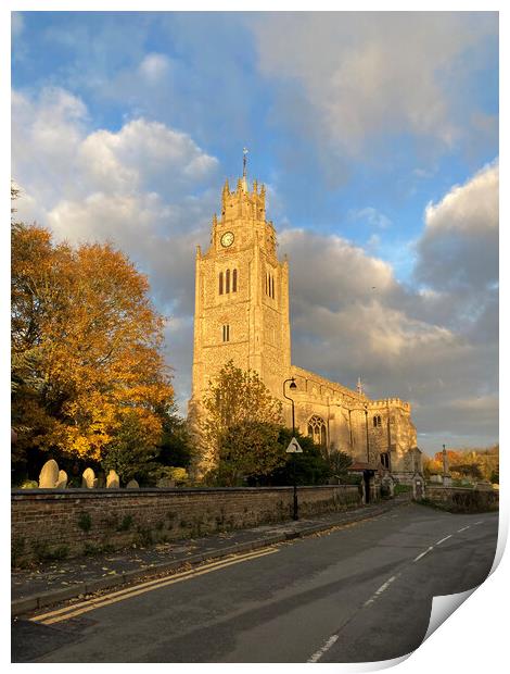 Sutton church in late afternoon sunshine Print by Andrew Sharpe