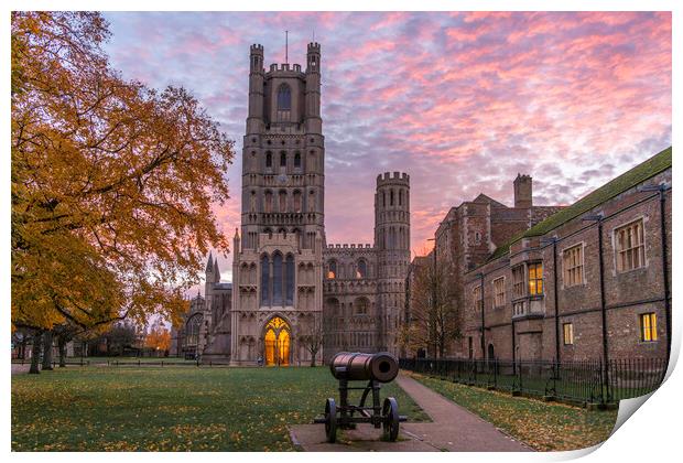 Colourful sunrise behind Ely Cathedral, 23rd November 2023 Print by Andrew Sharpe