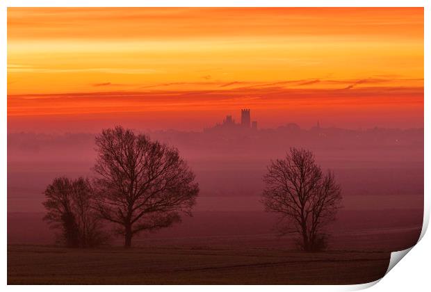 Dawn over Ely, 5th December 2019 Print by Andrew Sharpe