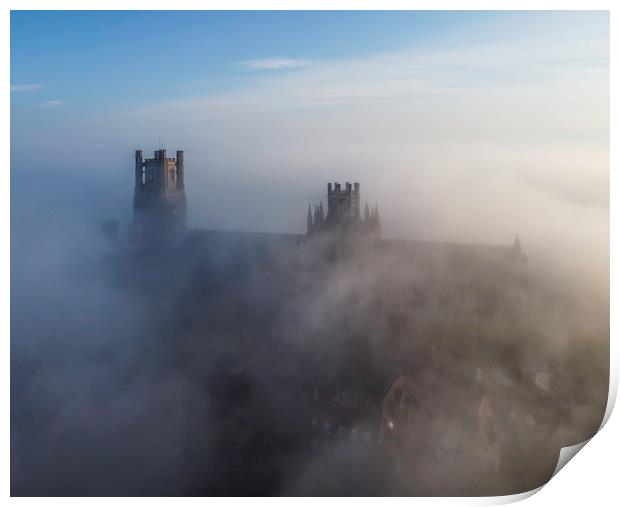 ELy Cathedral on a misty morning, 16th June 2020 Print by Andrew Sharpe