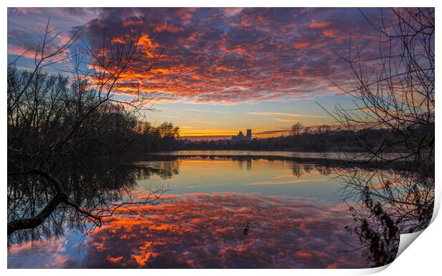 Dusk at Roswell Pits, Ely, 17th January 2017 Print by Andrew Sharpe