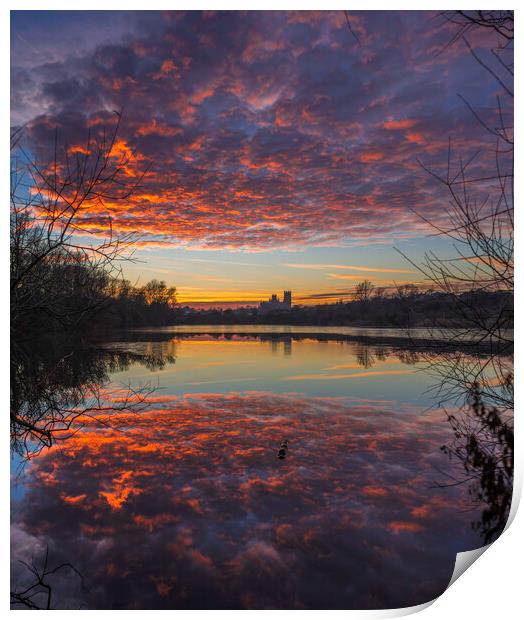 Dusk at Roswell Pits, Ely, 17th January 2017 Print by Andrew Sharpe
