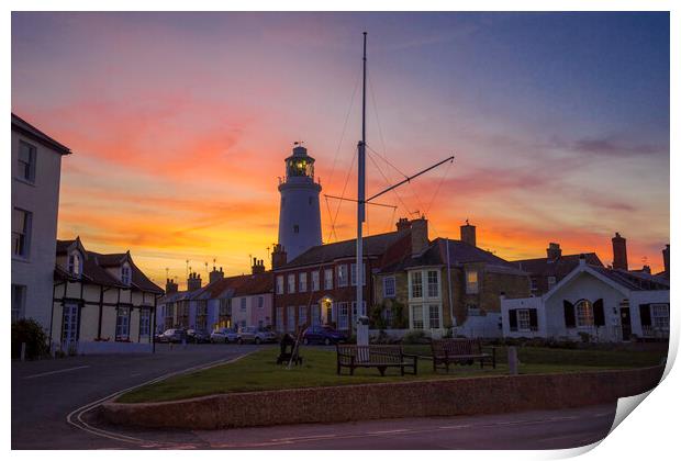 Sunset behind Southwold lighthouse, 3rd June 2017 Print by Andrew Sharpe