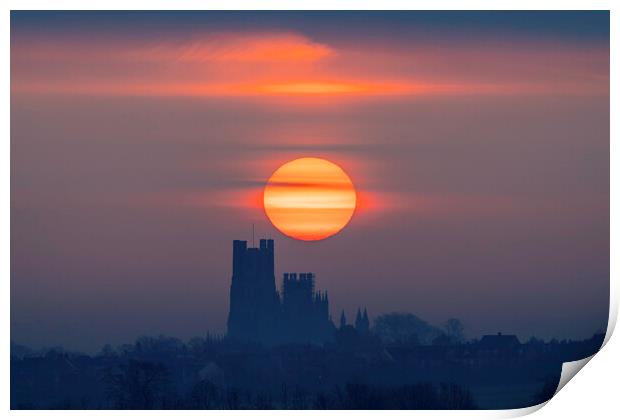 Sunrise behind Ely Cathedral, 23rd March 2021 Print by Andrew Sharpe