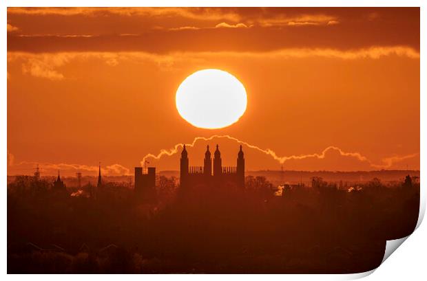 Sunrise behind King's College Chapel, Cambridge, 11th April 2021 Print by Andrew Sharpe