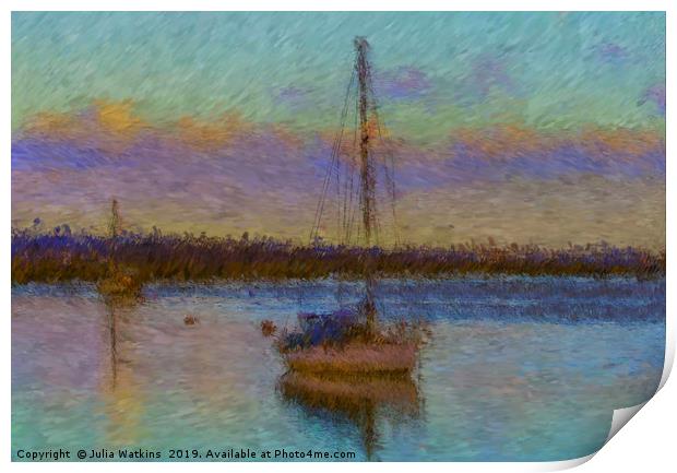 Impressionist image of a Boat on Water Print by Julia Watkins