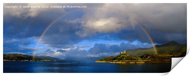 Maol Castle and double rainbow over Loch Alsh Print by Geoff Beattie