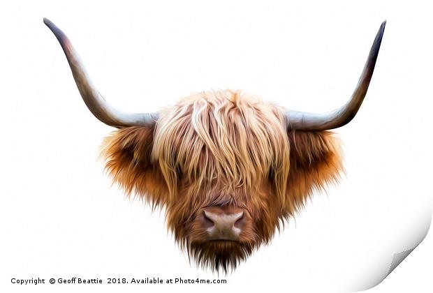 Highland cow cattle abstract digital art original Print by Geoff Beattie
