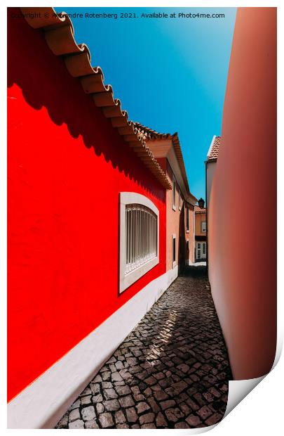 Narrow alleyway in Cascais, Portugal Print by Alexandre Rotenberg