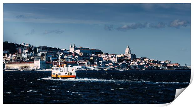 Lisbon skyline with ferry boat  Print by Alexandre Rotenberg