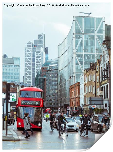 Red bus in City of London Print by Alexandre Rotenberg